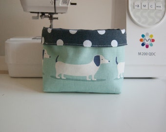 Fabric Basket - Handy Fabric Pot - Storage Organiser- Home Decor - Cotton Canvas - Sausage Dogs - Small - Handmade