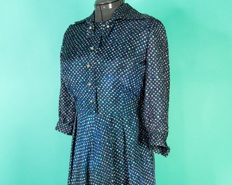 1950s Medium Dress Eve Carver 29W 30W Navy Blue