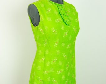 Vintage 1960s 34W Lime Green Reversible Dress Medium Large