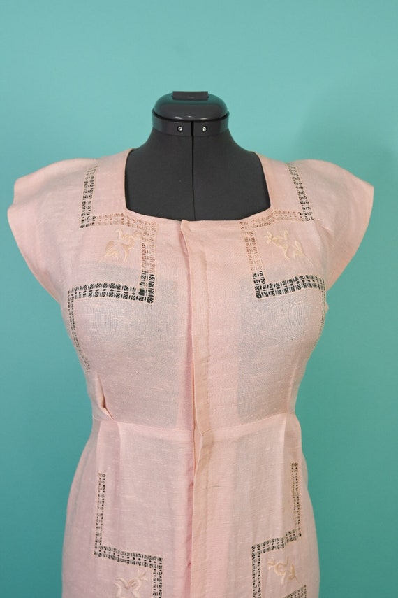 1940s 1950s 29W Medium Pink Linen Rayon Dress - image 2