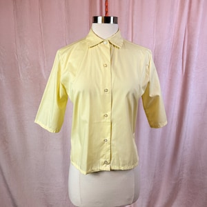 Vintage 1950s 60s Yellow Blouse Button Up Medium L