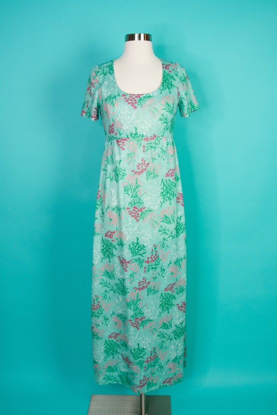 Vintage 1960s Small Mint Green Maxi Dress