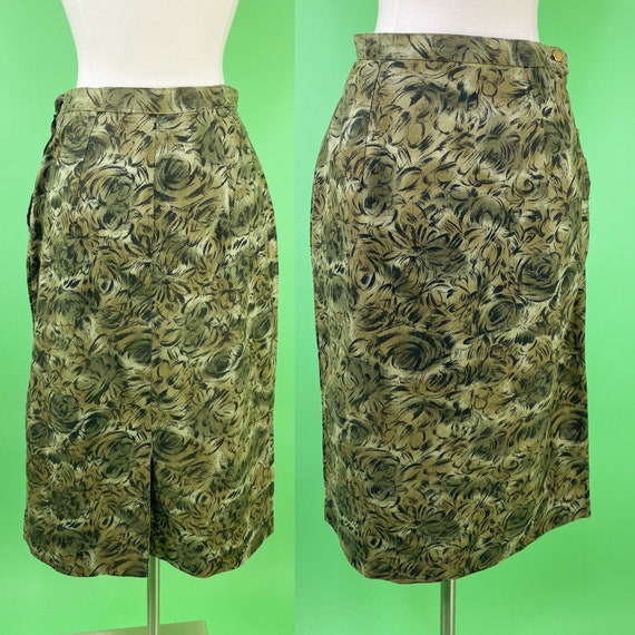 Vintage 1950s 1960s Small 26 Waist Olive Green Fl… - image 7