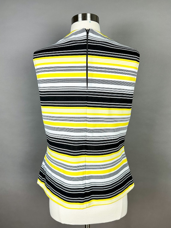 1970s Yellow Black Striped Sleeveless Top Large - image 3
