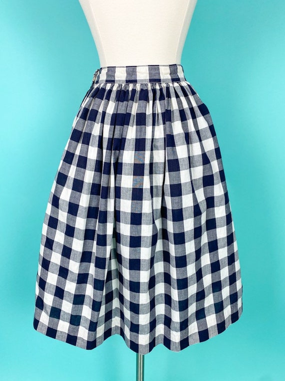 1940s 24W Skirt Plaid Cotton black white - image 8