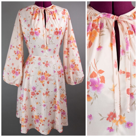 Vintage 1970s Dress - Floral Dress - Medium - Keyh