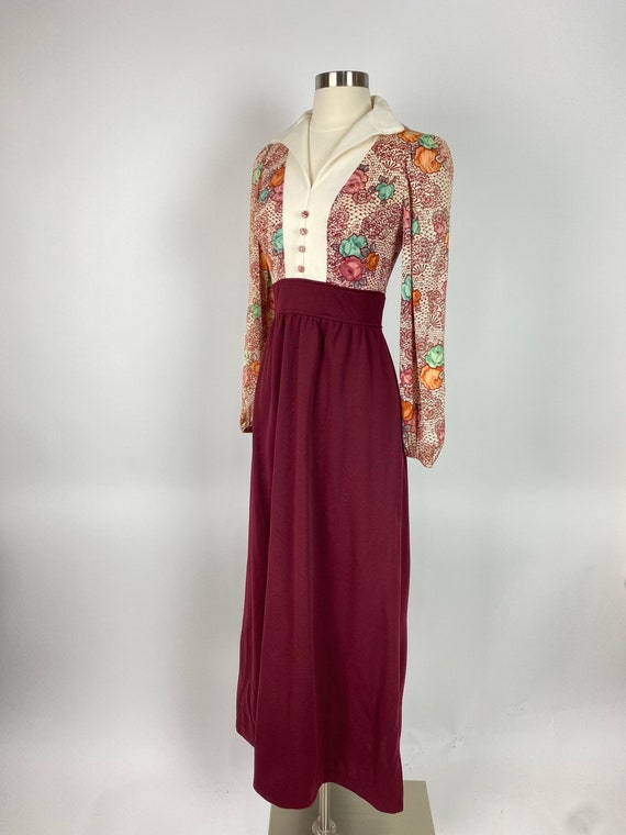 1970s Small Burgundy Maxi Dress - image 3