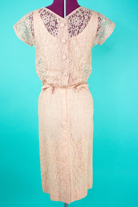 1950s XS Blush Lace Wiggle Dress 24 W - image 6