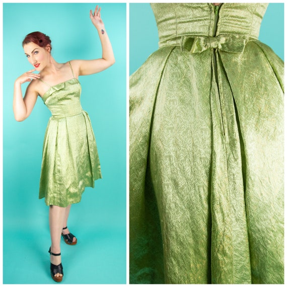 1950s Green Dress XS - Vintage Dress - Novelty Lur