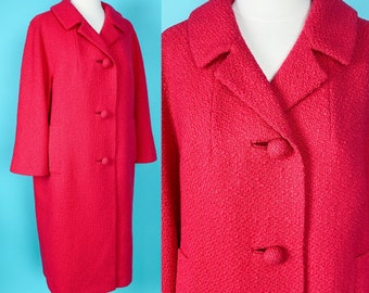 Cappotto vintage rosa fucsia anni '50 e '60, taglia grande XL