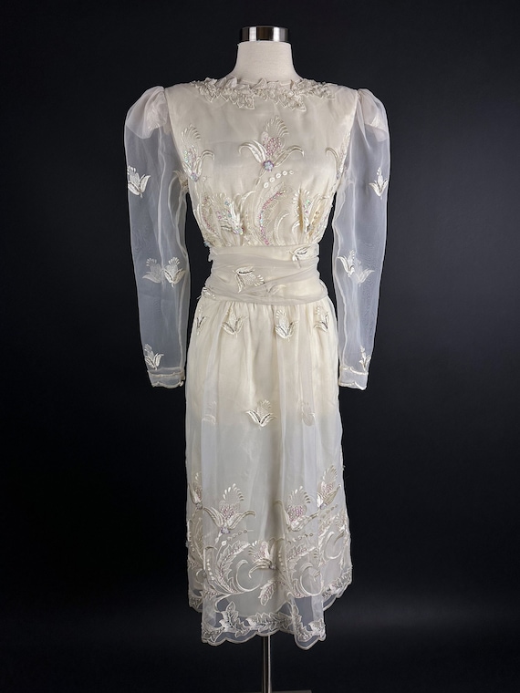 Late 1970s 1980s Formal and or Wedding Dress Smal… - image 2