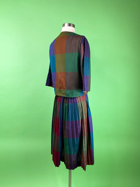 1950s 60s Multi Colored Plaid Skirt Set 25W Small… - image 6