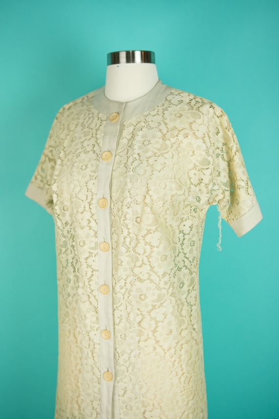 Vintage 1950s 60s 34" Bust Small Beige Lace Dress… - image 2