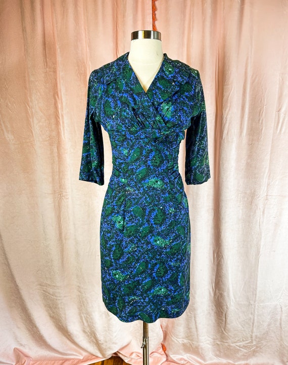 1950s Vintage Floral Wiggle Dress 25” Waist XS Sm… - image 1