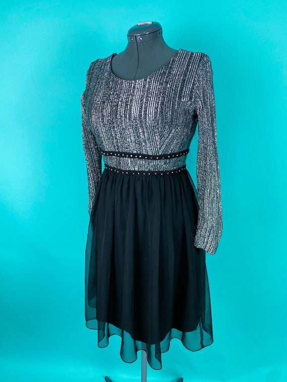 Vintage 1960s Dress Metallic Top with Chiffon - image 4