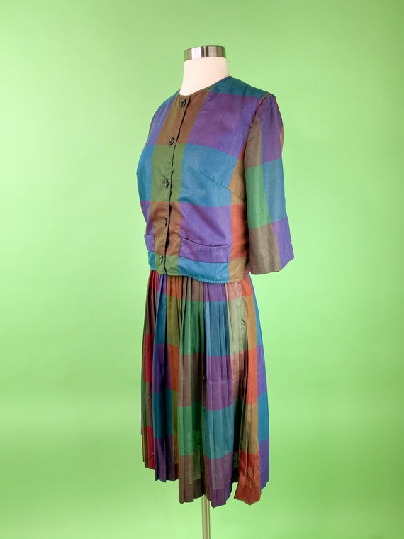 1950s 60s Multi Colored Plaid Skirt Set 25W Small… - image 2