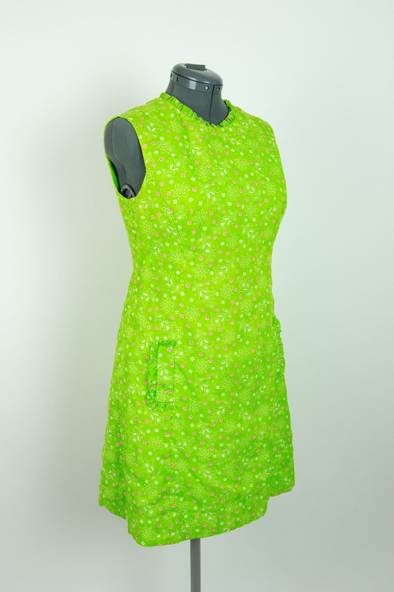 Vintage 1960s 34W Lime Green Reversible Dress Med… - image 6