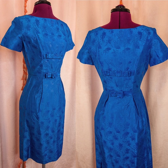 Vintage 1950s Blue Dress XS Floral