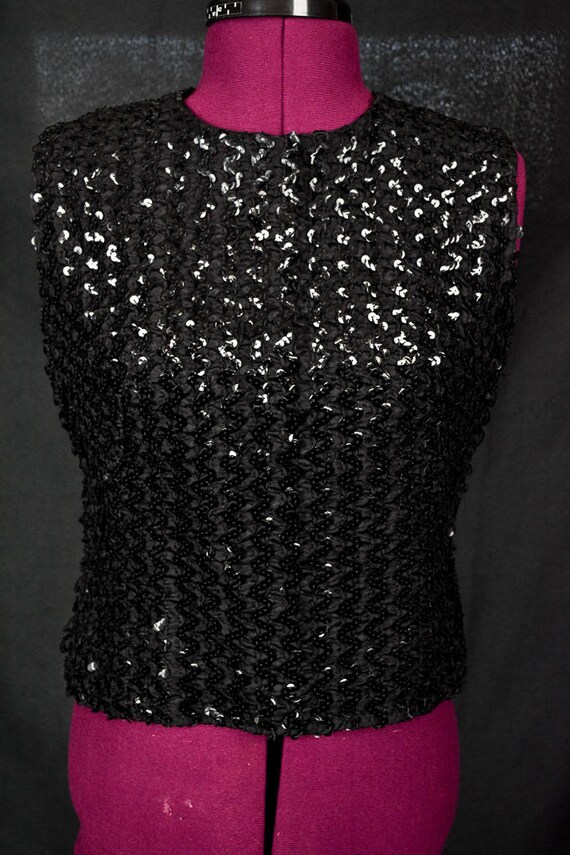 1950s Black Sequin Top - Medium - Pinup Top - Blac