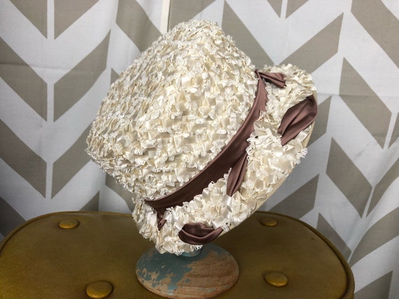 50s Straw Hat - White and Blush Pink - Vintage St… - image 3