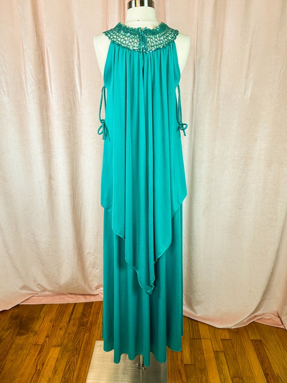 Vintage 1970s Turquoise Green Goddess Dress Small… - image 6