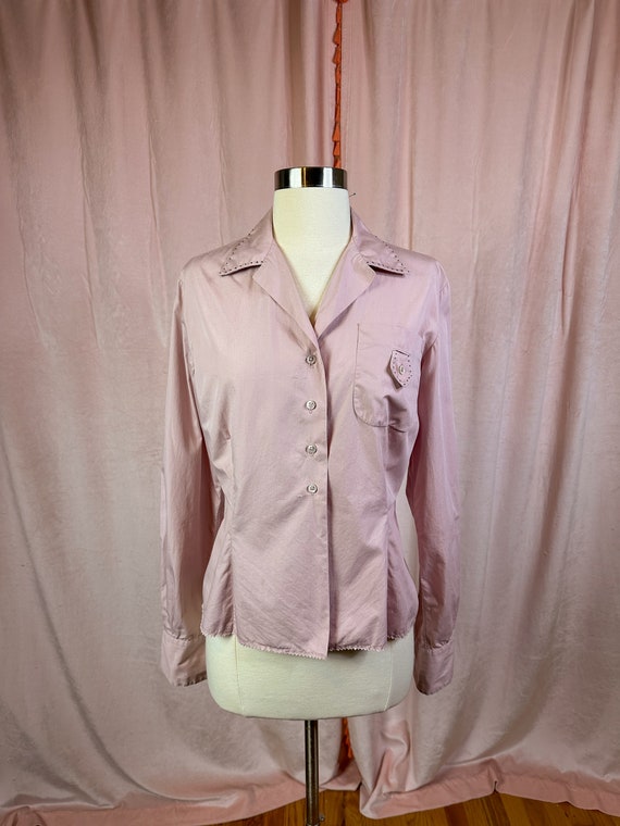 Vintage 1940s Lavender Purple Cotton Blouse 36 38… - image 2