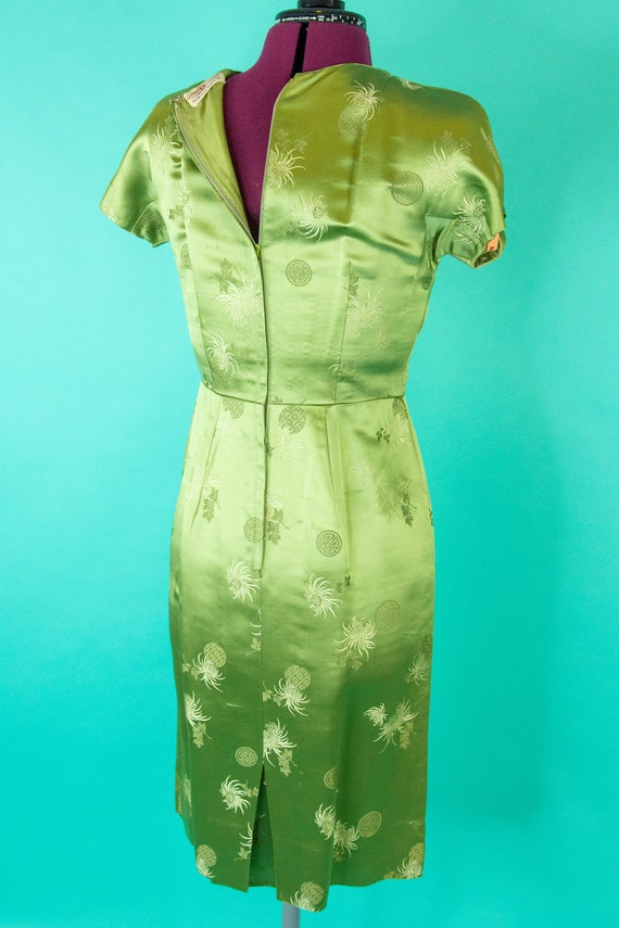 Vintage 1950s Green Asian Wiggle Dress - Green Sa… - image 3