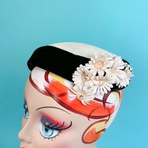 50s White and Black Fascinator Hat