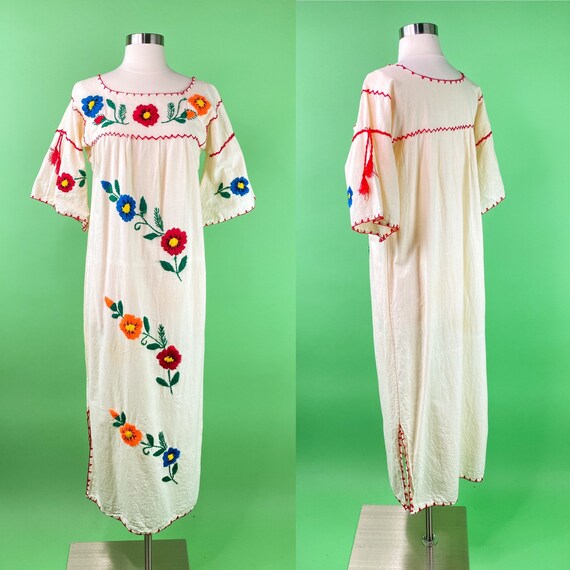 Vintage 1960s 70s Cotton Mexican Dress Medium