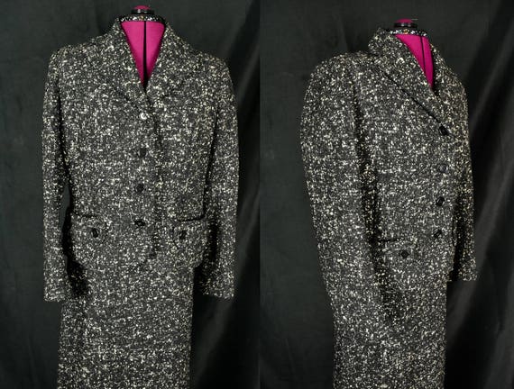 Vintage 1940s Skirt Suit Set Black White Womens S… - image 2