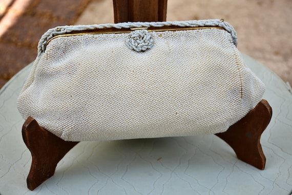 Vintage 1940s French Beaded Clutch - Powder Blue … - image 3