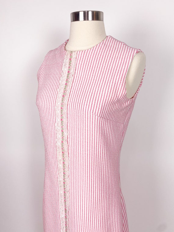 1970s S/M Pink White Dress Maxi Dress - image 6