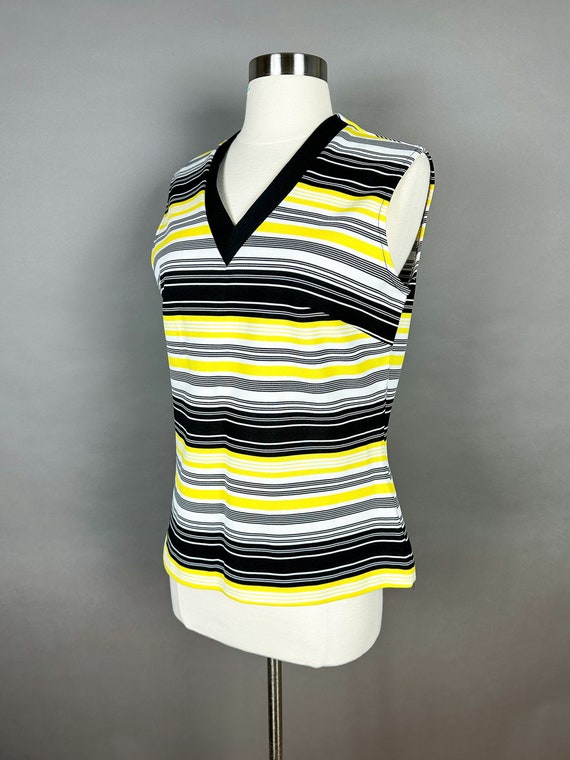 1970s Yellow Black Striped Sleeveless Top Large - image 5
