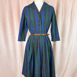 Vintage 1940s 50s Ombré Green Blue Shirt Dress 27 Waist