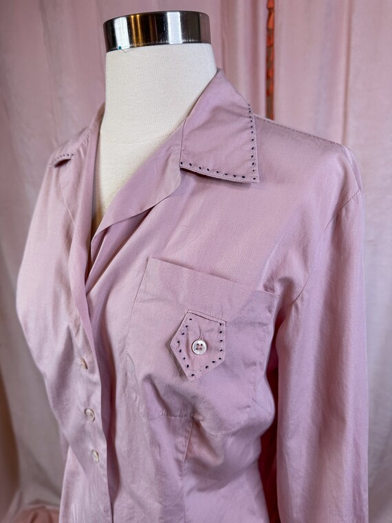 Vintage 1940s Lavender Purple Cotton Blouse 36 38… - image 7