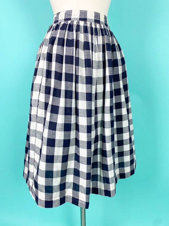 1940s 24W Skirt Plaid Cotton black white - image 5