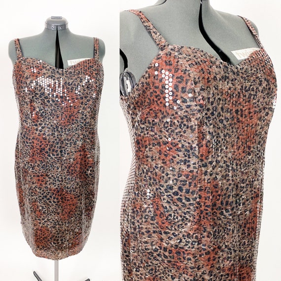 Vintage 1980s Leopard Sequin Mini Dress XXL 44W - image 1