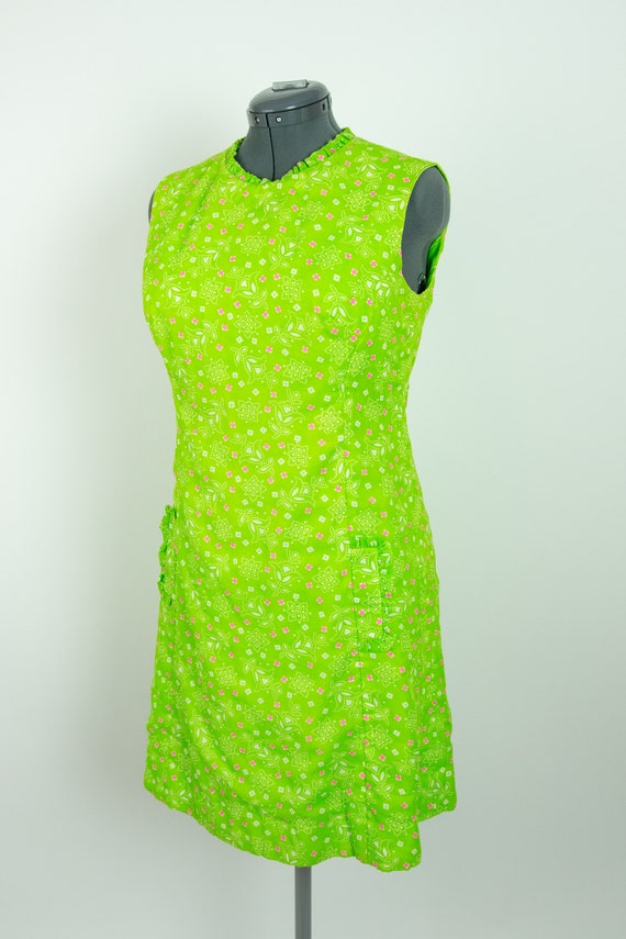 Vintage 1960s 34W Lime Green Reversible Dress Med… - image 7