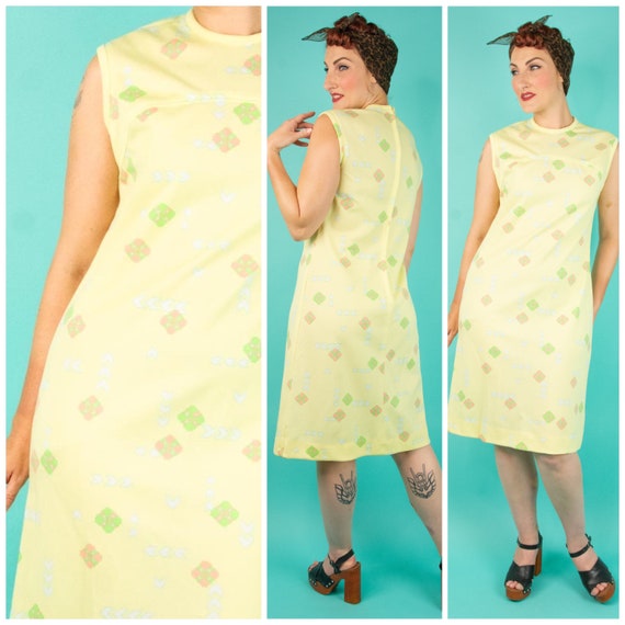 Vintage 1960s 36W Yellow Mod Dress Sleeveless - image 1