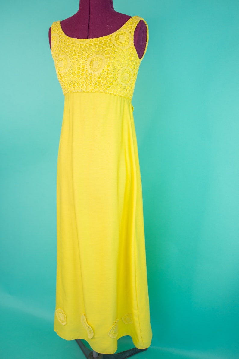 Vintage 1960s XS Yellow Maxi Dress Empire Waist image 4