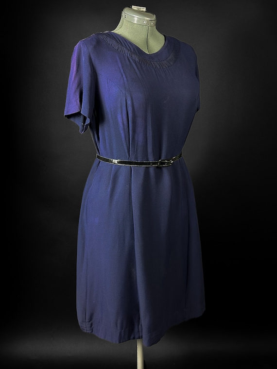 Vintage 1950s Dress Navy Crepe Rayon Dress XL Woun