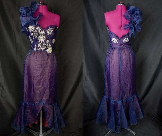 70s Navy Blue Dress | Blue Evening Gown | 70s Prom