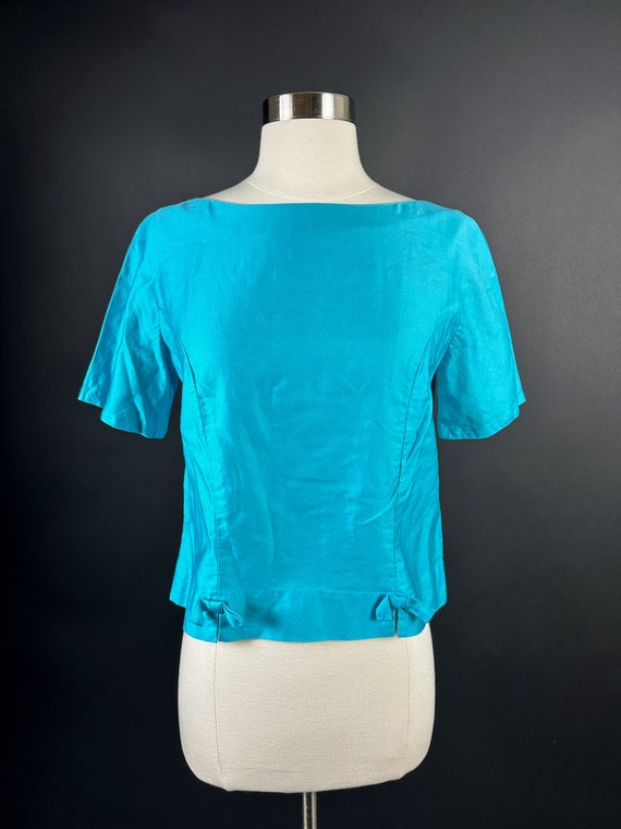 1950s 60s Robin Egg Blue Top XS Small 32 bust - image 4