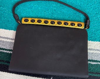 Vintage 1950s Black Satin Purse Handbag