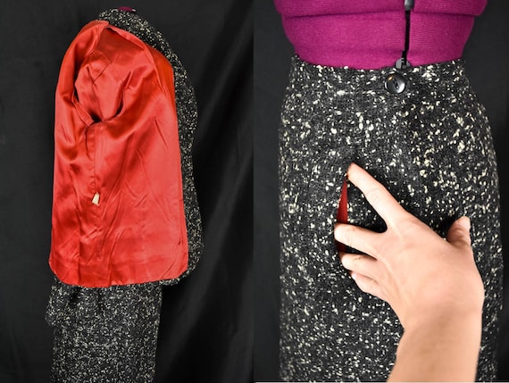 Vintage 1940s Skirt Suit Set Black White Womens S… - image 7