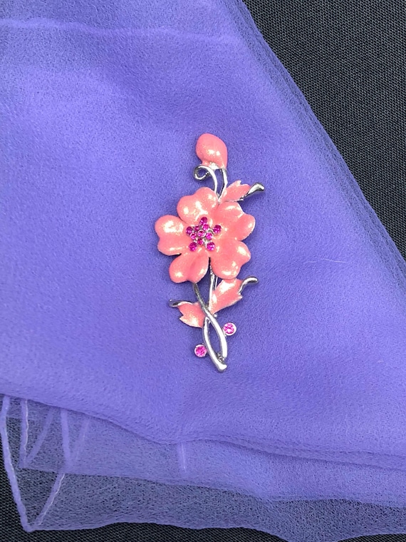50s Pink Flower Brooch | Pink Floral Brooch | Rhin