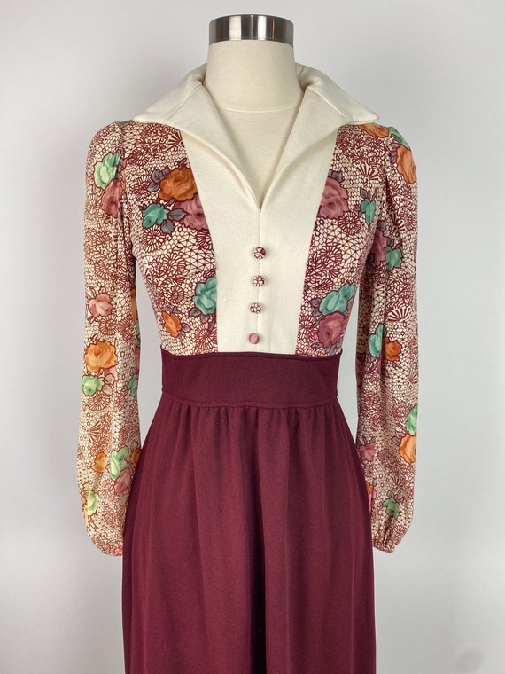 1970s Small Burgundy Maxi Dress - image 2