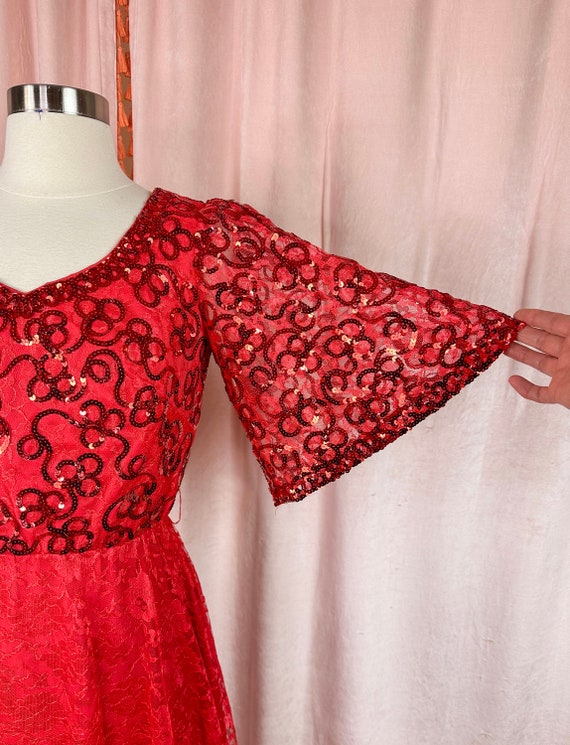 Vintage 1960s 70s Red Lace Sequin Dress 24 26 28 … - image 9