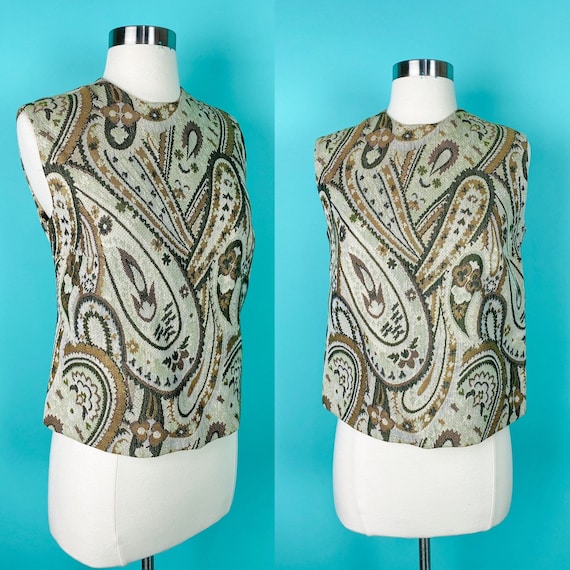 Vintage 1960s Metallic Paisley Top - image 1