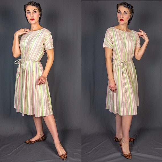 1950s Medium L'Aiglon Striped Dress - Pink Green W